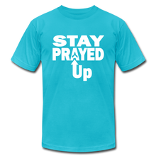 Load image into Gallery viewer, Staying prayed up Unisex Jersey T-Shirt by Bella + Canvas - turquoise
