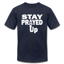 Load image into Gallery viewer, Staying prayed up Unisex Jersey T-Shirt by Bella + Canvas - navy
