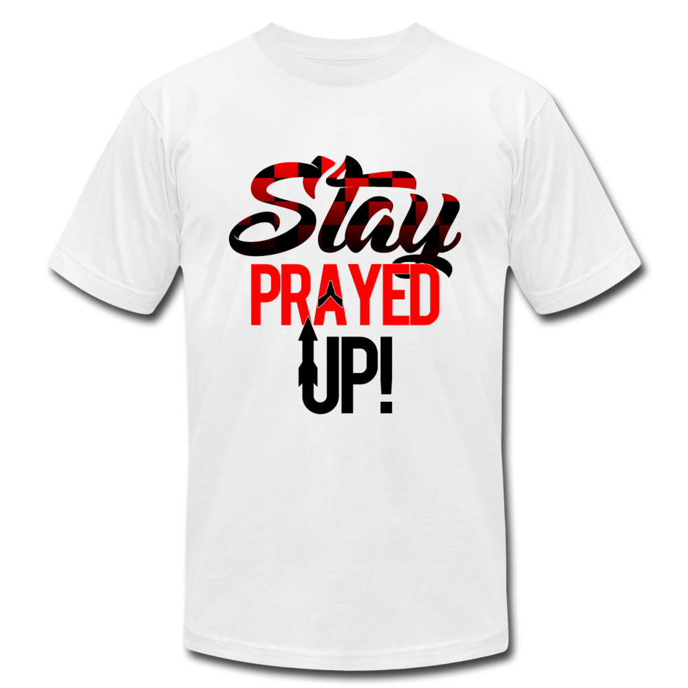 Stay Prayed Up Red and Black Unisex Jersey T-Shirt by Bella + Canvas - white