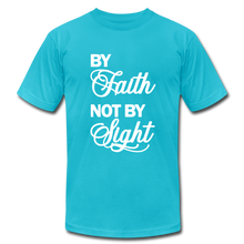 Load image into Gallery viewer, By Faith Unisex Jersey T-Shirt by Bella + Canvas - turquoise

