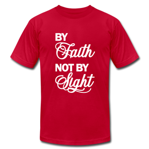 By Faith Unisex Jersey T-Shirt by Bella + Canvas - red