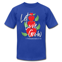 Load image into Gallery viewer, Let Love Grow Unisex Jersey T-Shirt by Bella + Canvas - royal blue

