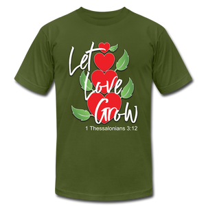 Let Love Grow Unisex Jersey T-Shirt by Bella + Canvas - olive