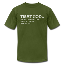 Load image into Gallery viewer, Trust God Unisex Jersey T-Shirt by Bella + Canvas - olive

