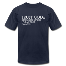 Load image into Gallery viewer, Trust God Unisex Jersey T-Shirt by Bella + Canvas - navy
